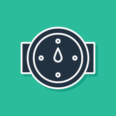 Mavi rüzgar yeşil arka planda izole simgesi yükseldi. Seyahat için pusula simgesi. Navigasyon tasarımı. Vektör Illustration