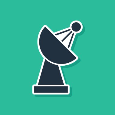 Mavi Radar simgesi yeşil arkaplanda izole edildi. Arama sistemi. Uydu sinyali. Vektör İllüstrasyonu