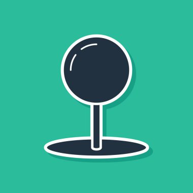 Mavi Push pin simgesi yeşil arka planda izole. Parmak izleri işareti. Vektör Illustration