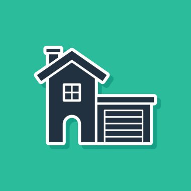 Mavi Saray simgesi yeşil arka planda izole edildi. Ev sembolü. Vektör İllüstrasyonu