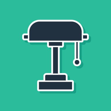 Mavi masa lambası simgesi yeşil arkaplanda izole edildi. Vektör İllüstrasyonu