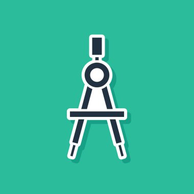 Mavi Çizim pusula simgesi yeşil arkaplanda izole edildi. Pusula işareti. Çizim ve eğitim araçları. Geometrik alet. Vektör İllüstrasyonu