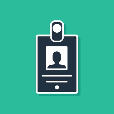 Yeşil arka planda izole mavi kimlik rozeti simgesi. Bu sunum, şirketin kimliği, reklam için kullanılabilir. Vektör Illustration