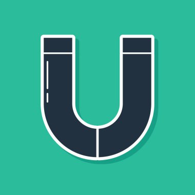 Mavi Mıknatıs simgesi yeşil arkaplanda izole edildi. At nalı mıknatısı, manyetizma, manyetizma, çekim. Vektör İllüstrasyonu