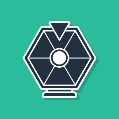 Mavi Şanslı Tekerlek simgesi yeşil arka planda izole edildi. Vektör İllüstrasyonu