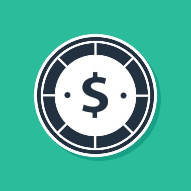 Yeşil arka planda dolar sembolü olan Mavi Kumarhane çipi. Kumarhane kumarı. Vektör İllüstrasyonu