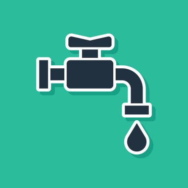 Mavi Su musluk simgesi yeşil arkaplanda izole edildi. Vektör İllüstrasyonu