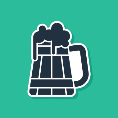 Yeşil arka planda mavi ahşap bira bardağı ikonu var. Vektör İllüstrasyonu