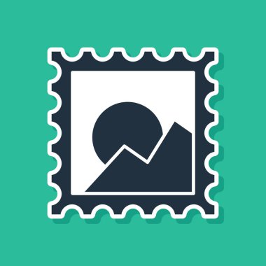 Mavi Resim manzara simgesi yeşil arkaplanda izole edildi. Vektör İllüstrasyonu