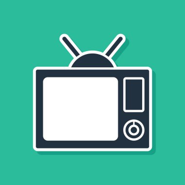 Yeşil arkaplanda mavi televizyon simgesi izole edildi. Televizyon tabelası. Vektör İllüstrasyonu