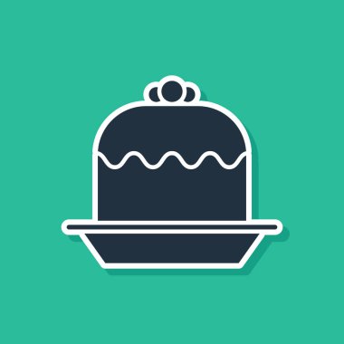 Mavi Kek simgesi yeşil arkaplanda izole edildi. Doğum günün kutlu olsun. Vektör İllüstrasyonu