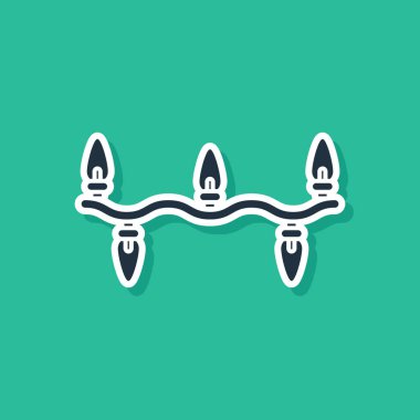 Mavi Noel ışıkları ikonu yeşil arka planda izole edilmiş. Mutlu Noeller ve mutlu yıllar. Vektör İllüstrasyonu