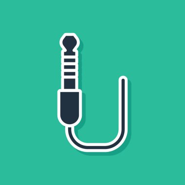 Mavi Ses Jack simgesi yeşil arkaplanda izole edildi. Bağlantı ses ekipmanları için ses kablosu. Fiş kablosu. Müzik aleti. Vektör İllüstrasyonu