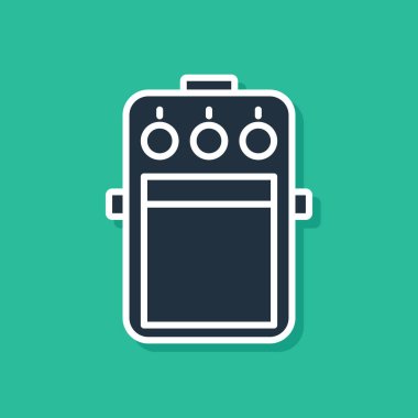 Mavi Gitar pedal simgesi yeşil arkaplanda izole edildi. Müzik aletleri. Vektör İllüstrasyonu