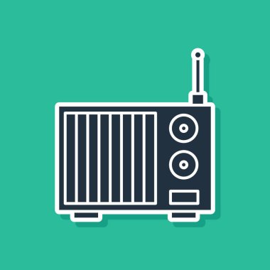 Yeşil arkaplanda anten simgesi olan Mavi Radyo. Vektör İllüstrasyonu