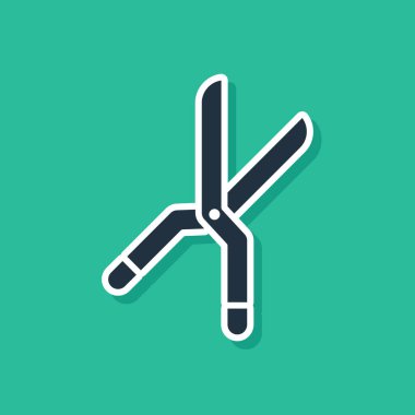 Yeşil arka plan üzerinde izole simge kırpma için Mavi Bahçe el yapımı makas. Ahşap saplı budama makası. Vektör İllüstrasyonu