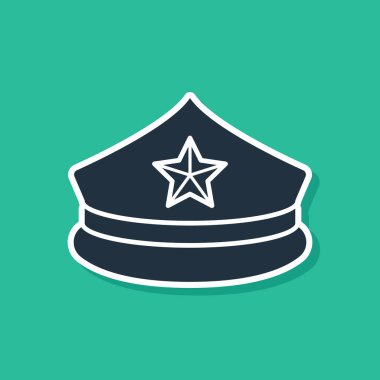 Yeşil arka planda izole edilmiş papağan ikonlu mavi polis şapkası. Polis şapkası işareti. Vektör İllüstrasyonu