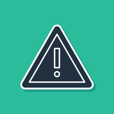 Yeşil arkaplanda mavi ünlem işareti var. Tehlike uyarısı, dikkat, dikkat, tehlike uyarısı önemli bir işaret. Vektör İllüstrasyonu