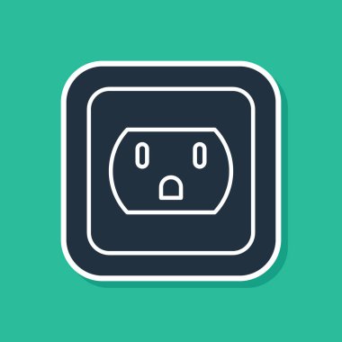 Usa simgesindeki mavi elektrik prizi yeşil arka planda izole edilmiş. Elektrik prizi. Vektör İllüstrasyonu