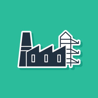 Mavi Santral ve fabrika ikonu yeşil arka planda izole edildi. Enerji endüstrisi konsepti. Vektör İllüstrasyonu