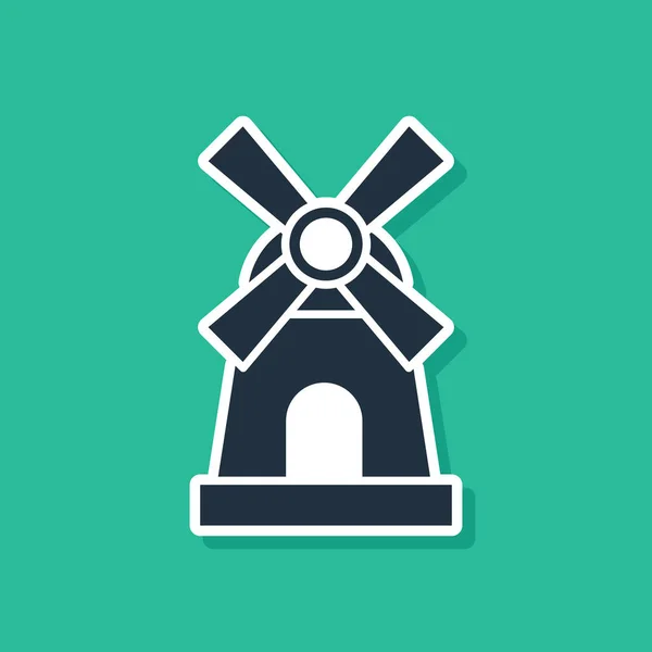 Icono plano del molino de viento con símbolo de techo — Vector de stock