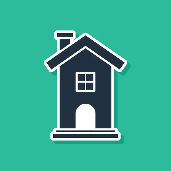 Иконка голубого дома выделена на зеленом фоне. Домашний символ Векторная миграция — стоковый вектор