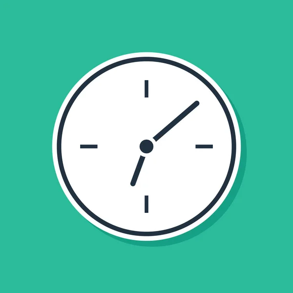 Ícone de relógio azul isolado no fundo verde. Símbolo temporal. Ilustração vetorial —  Vetores de Stock