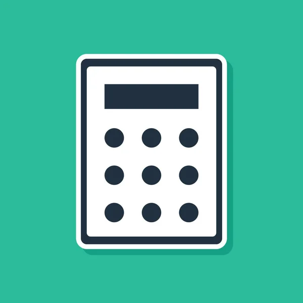 Icono de la calculadora azul aislado sobre fondo verde. Símbolo contable. Cálculos de negocio matemáticas educación y finanzas. Ilustración vectorial — Vector de stock