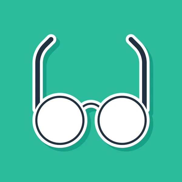 Icono de gafas azules aislado sobre fondo verde. Símbolo de marco de gafas. Ilustración vectorial — Archivo Imágenes Vectoriales