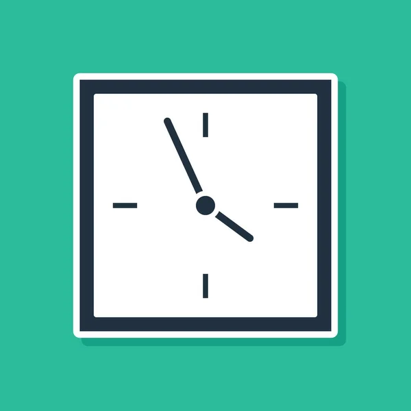 Blå klocka ikon isolerad på grön bakgrund. Tidssymbol. Vektor Illustration — Stock vektor