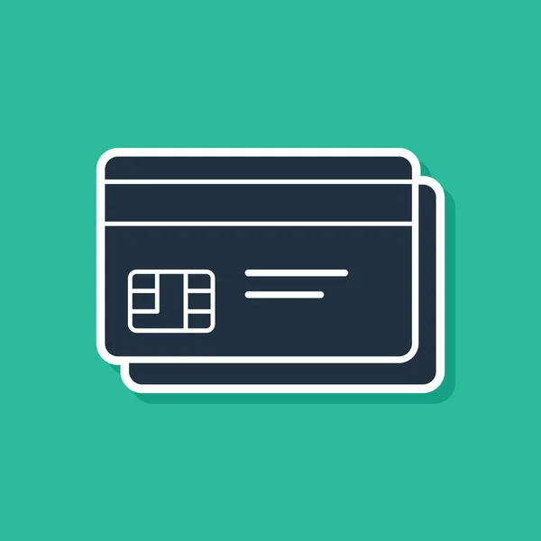 Синий значок кредитной карты выделен на зеленом фоне. Оплата онлайн. Снятие денег. Финансовые операции. Торговый знак. Векторная миграция — стоковый вектор