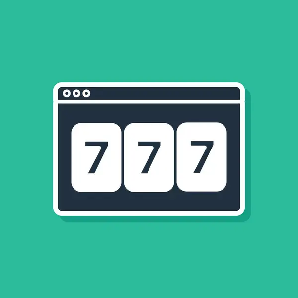 Blue Online automat s ikonou jackpot štěstí sedmičky izolované na zeleném pozadí. Online kasino. Vektorová ilustrace — Stockový vektor