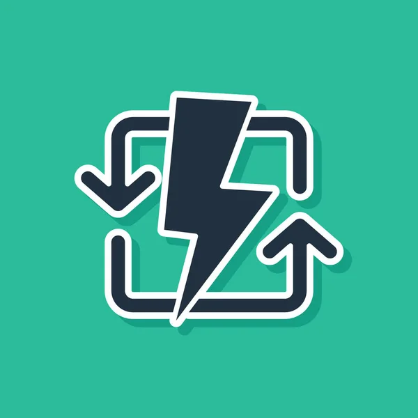 Blaues Ladesymbol isoliert auf grünem Hintergrund. elektrische Energie Zeichen. Vektorillustration — Stockvektor