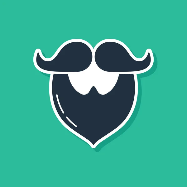 Moustache bleue et icône de la barbe isolées sur fond vert. Symbole du coiffeur. Coiffure faciale. Illustration vectorielle — Image vectorielle