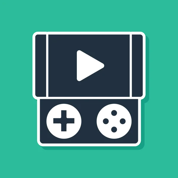 Blue Portable video game console pictogram geïsoleerd op groene achtergrond. Gamepad bord. Gokconcept. Vector Illustratie — Stockvector