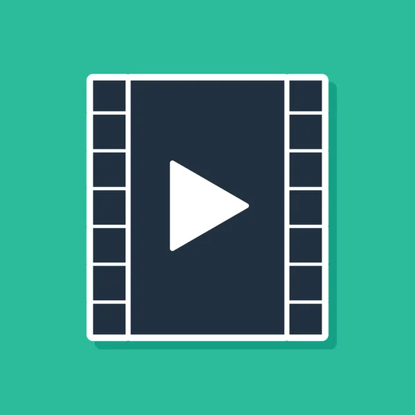 Blaues Abspielvideosymbol isoliert auf grünem Hintergrund. Filmstreifen mit Spielzeichen. Vektorillustration — Stockvektor