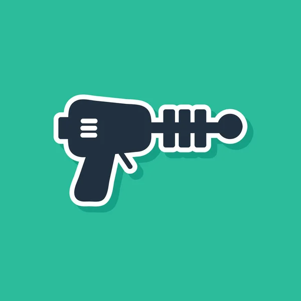 Blue Ray gun icon isolated on green background. Laser weapon. Space blaster. Vector Illustration — ストックベクタ