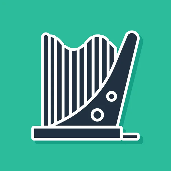 Blue Harp ikonen isolerad på grön bakgrund. Klassiskt musikinstrument, orkestra strängakustiskt element. Vektor Illustration — Stock vektor