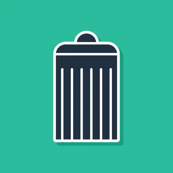 Niebieski kosz może ikona izolowane na zielonym tle. Znak śmietnika. Ikona koszyczka recyklingu. Ikona biurowych śmieci. Ilustracja wektora — Wektor stockowy