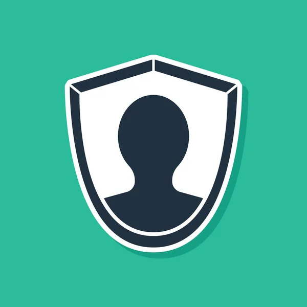 Blaues Benutzerschutzsymbol auf grünem Hintergrund isoliert. Sichere Benutzeranmeldung, passwortgeschützt, Datenschutz, Authentifizierung. Vektorillustration — Stockvektor