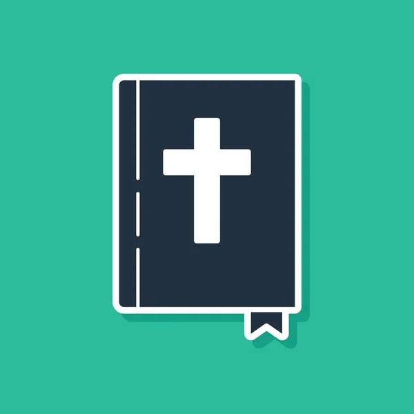 Niebieska ikona księgi biblijnej odizolowana na zielonym tle. Ilustracja wektora — Wektor stockowy