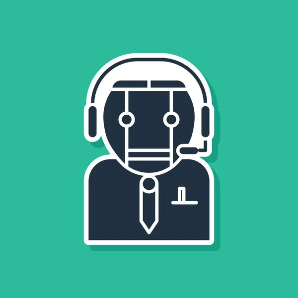 Blue Worker robot icon isolated on green background. Vector Illustration — Stock vektor