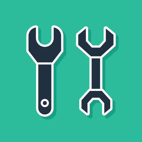 Blue Spanner icon isolated on green background. Vector Illustration — Stock vektor