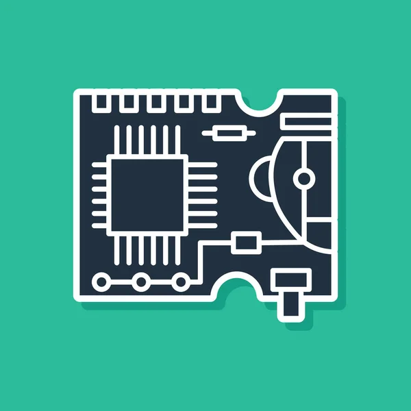 Kék nyomtatott áramköri lap Pcb ikon elszigetelt zöld alapon. Vektorillusztráció — Stock Vector