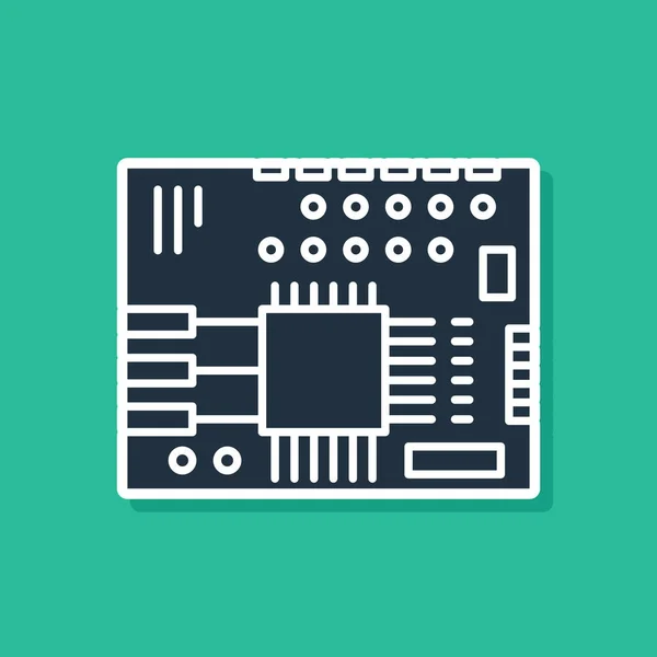 Icono de placa de circuito impreso azul PCB aislado sobre fondo verde. Ilustración vectorial — Archivo Imágenes Vectoriales