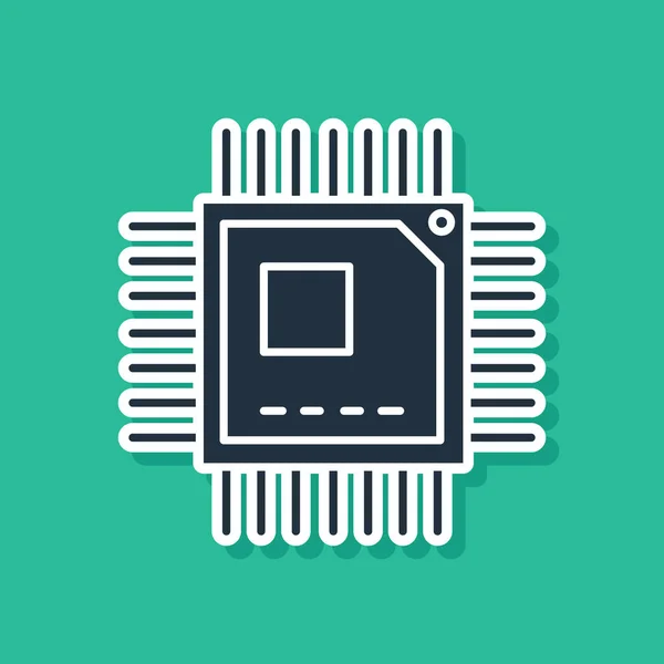 Processeur d'ordinateur bleu avec icône de processeur de microcircuits isolé sur fond vert. Chip ou cpu avec panneau de circuit imprimé. Micro processeur. Illustration vectorielle — Image vectorielle