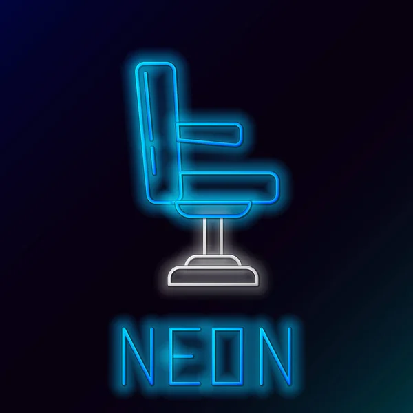 Blå glödande neon linje Barbershop stol ikon isolerad på svart bakgrund. Barberarens fåtölj. Färgstarkt skisskoncept. Vektor Illustration — Stock vektor