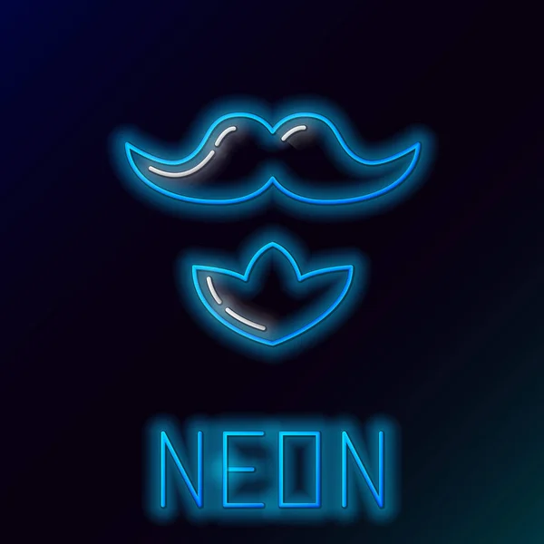 Blå glödande neon linje Mustache och skägg ikon isolerad på svart bakgrund. Frisörsalong. Ansiktshår. Färgstarkt skisskoncept. Vektor Illustration — Stock vektor