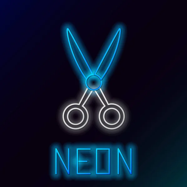 Blau leuchtende Neon-Linie Schere Friseur-Symbol isoliert auf schwarzem Hintergrund. Friseur, Modesalon und Friseursalon. Friseur-Symbol. Buntes Rahmenkonzept. Vektorillustration — Stockvektor