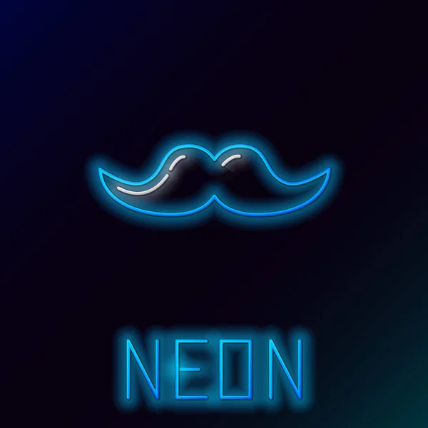 Blå glödande neon linje Mustache ikon isolerad på svart bakgrund. Frisörsalong. Ansiktshår. Färgstarkt skisskoncept. Vektor Illustration — Stock vektor